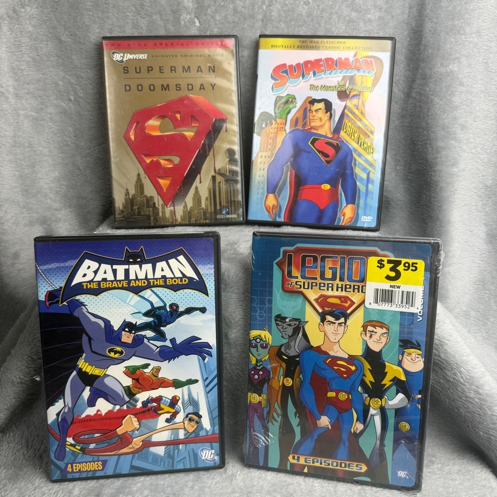 DC DVD Lot Superman Doomsday Batman Brave and Bold Legion of Super Heroes 4pk